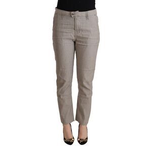 CYCLE Light Gray Linen Blend Mid Waist Tapered Women's Pants